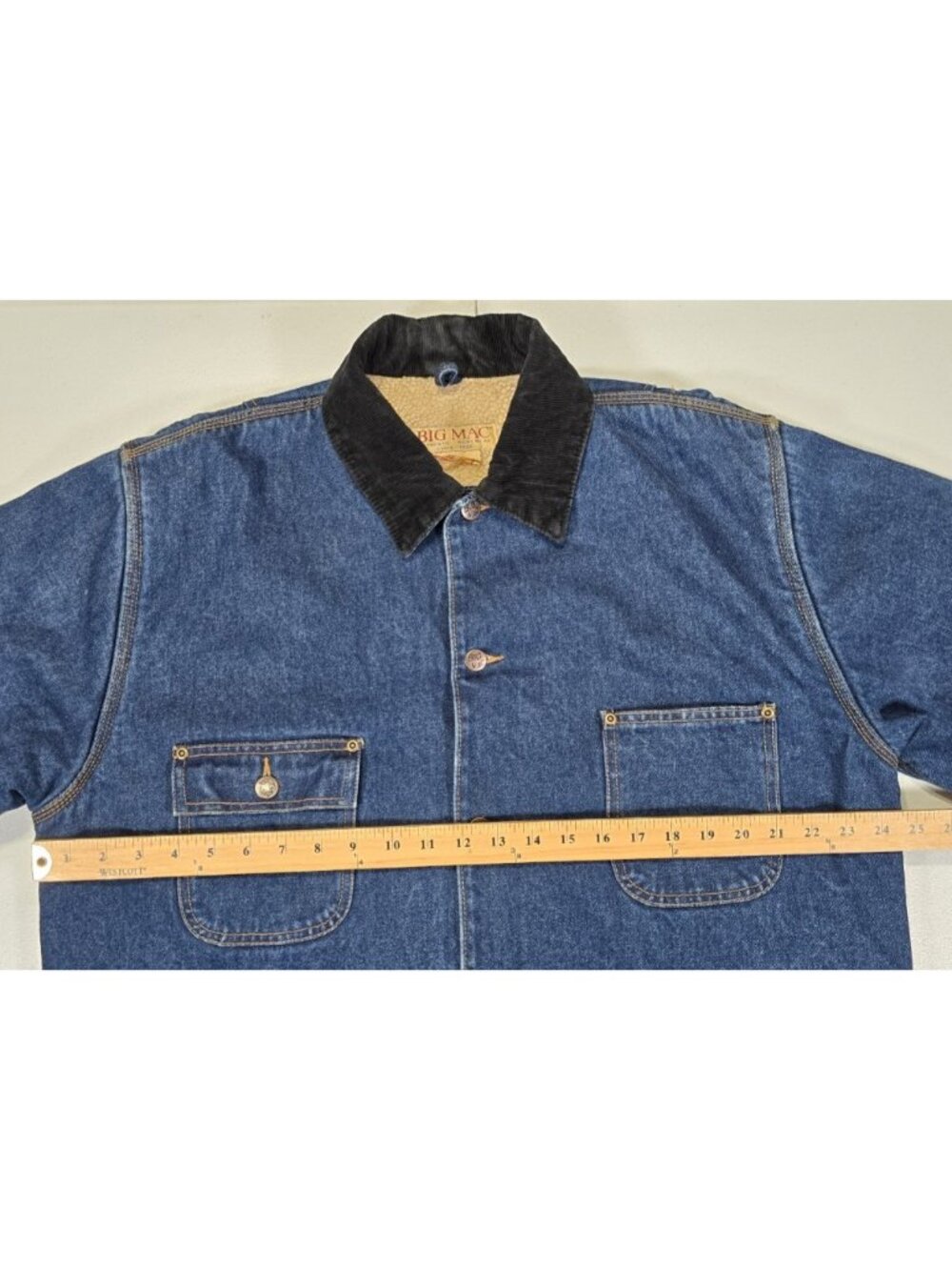 Big Mac Vtg Blue Denim Corduroy Collar Sherpa Lined Chore Work Coat Jacket Men L - Picture 4 of 16